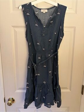 LOFT Blue Floral Sleeveless V-Neck Dress size XS